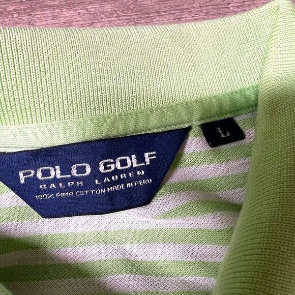 POLO Golf Ralph Lauren Men's Green White Striped Classic Polo Shirt Size Large - Picture 2 of 5